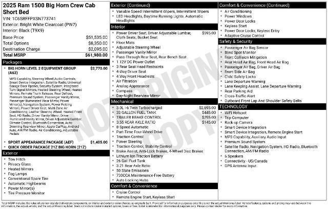 2025 RAM 1500 Big Horn Crew Cab 4x4 5'7" Box