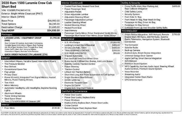 2020 RAM 1500 Laramie Crew Cab 4x4 5'7" Box