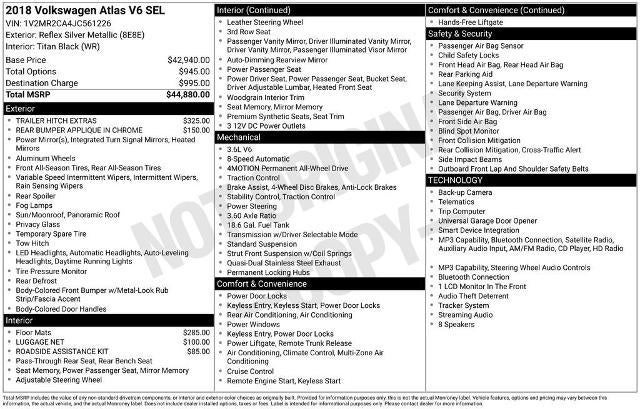 2018 Volkswagen Atlas 3.6L V6 SEL