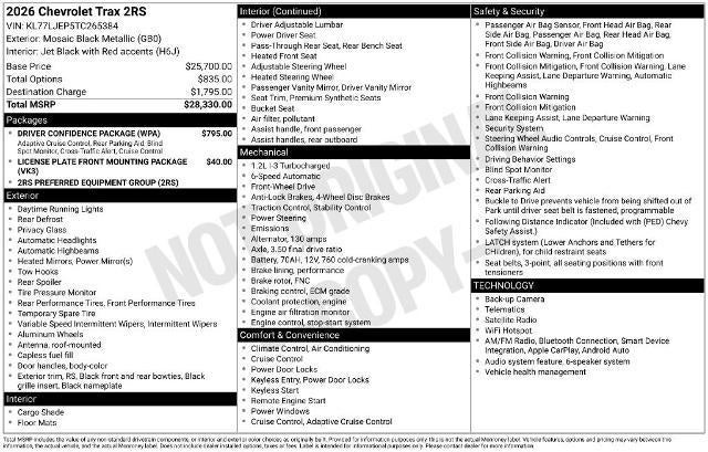 2026 Chevrolet Trax 2RS