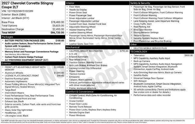 2027 Chevrolet Corvette Stingray 2LT