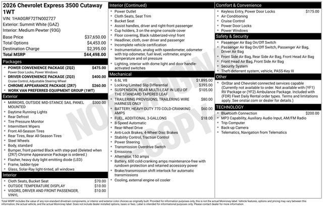 2026 Chevrolet Express Cutaway 3500 1WT