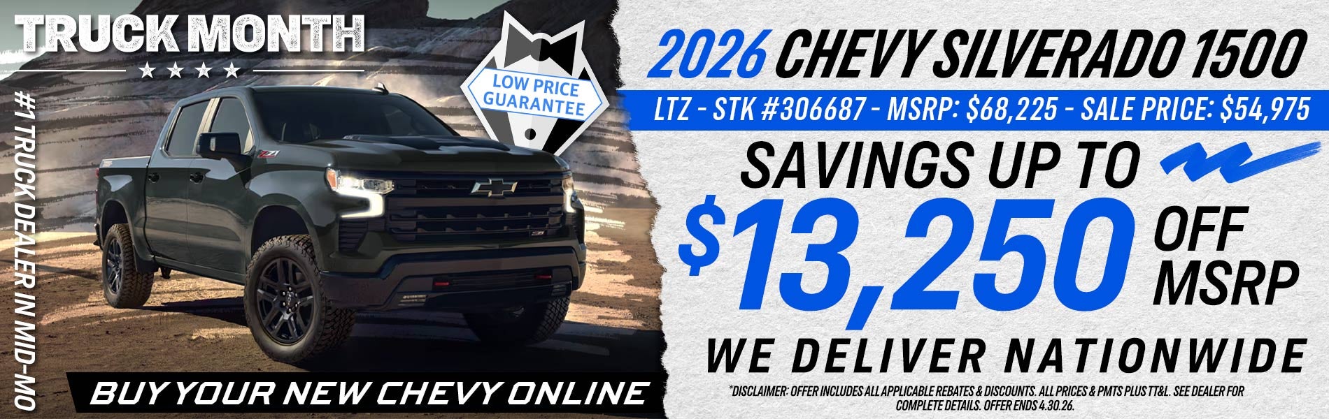 2026 Chevy Silverado 1500 - Savings Up To $13,250 Off MSRP