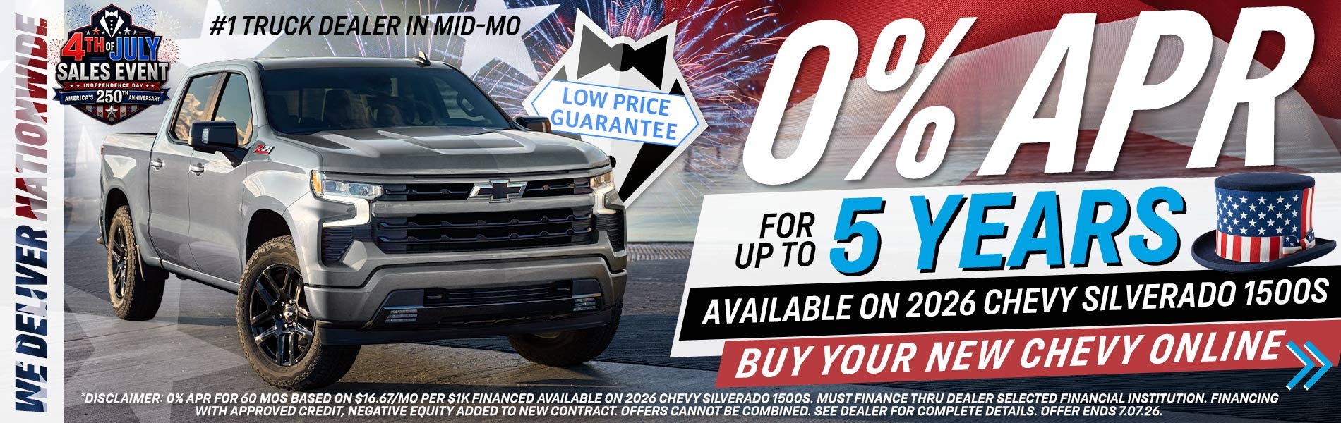 Get 0% APR For Up To 5 Years On 2026 Chevy Silverado 1500s