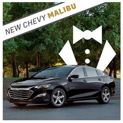 New Black Chevy Malibu with tuxedo graphic background